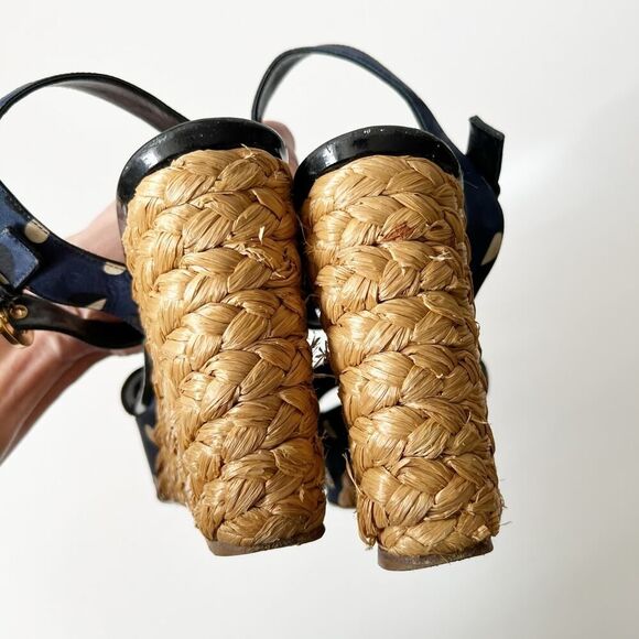 Louis Vuitton Navy Blue Fabric Braided Espadrille Wedges Heels Sandals Size 8.5 - Picture 10 of 15